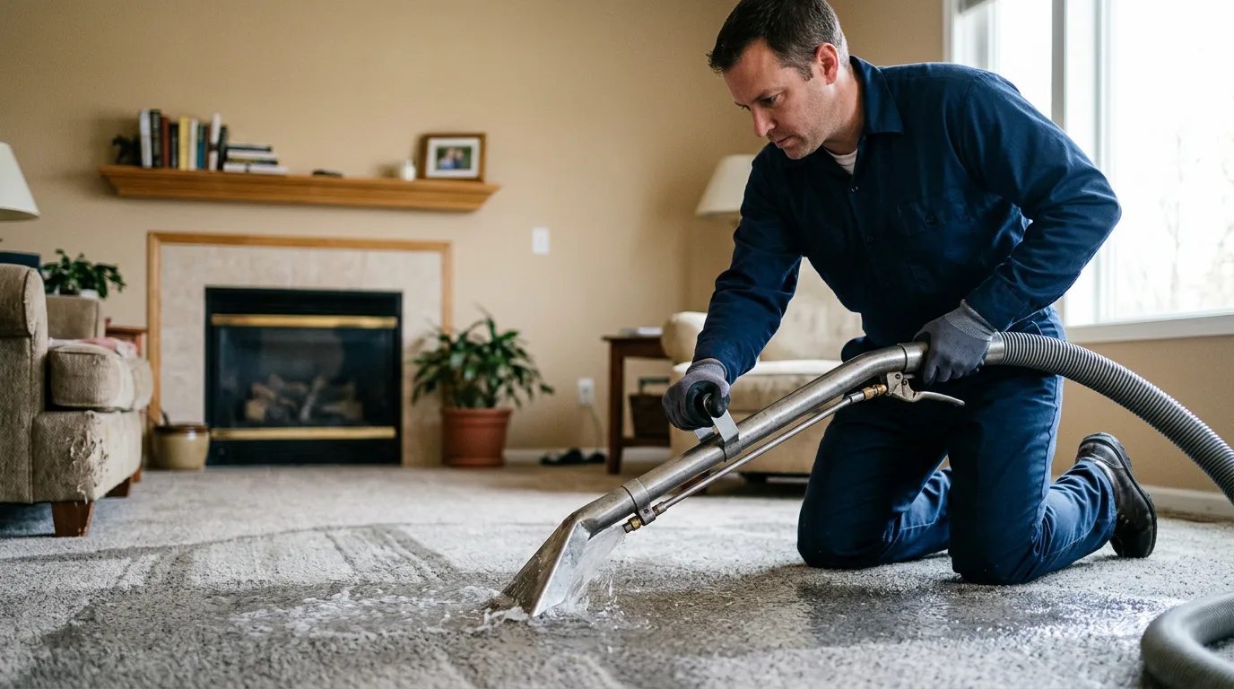Water damage restoration technician working near Ozona, TX